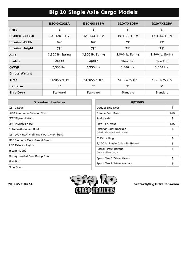 Single Axle Cargo Trailers Brochure